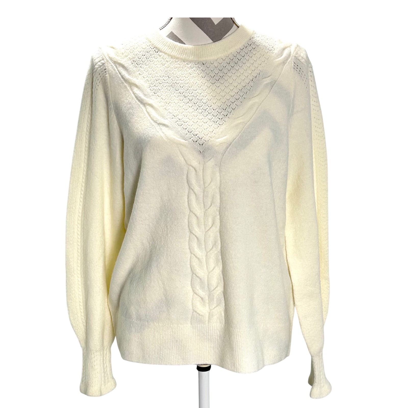 Talbots Petite Cable Knit Sweater Pointelle Cream Ivory Xl Extra Large